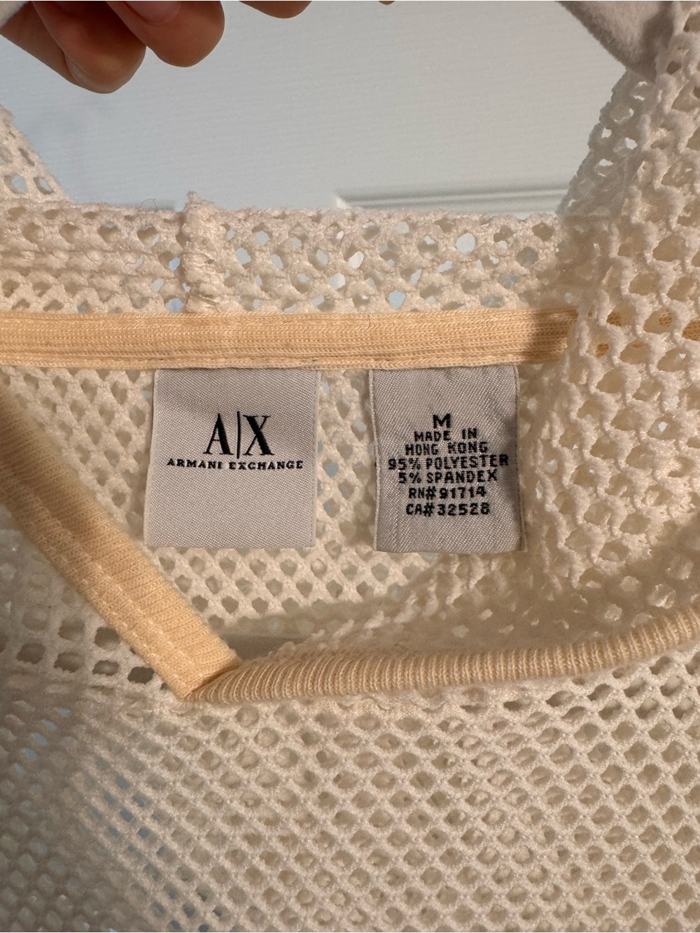 Armani Exchange Cream Mesh Short Sleeve Hoodie - Picture 2 of 4